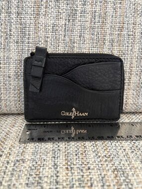 Cole Haan Black Leather Zip Card Holder with Logo